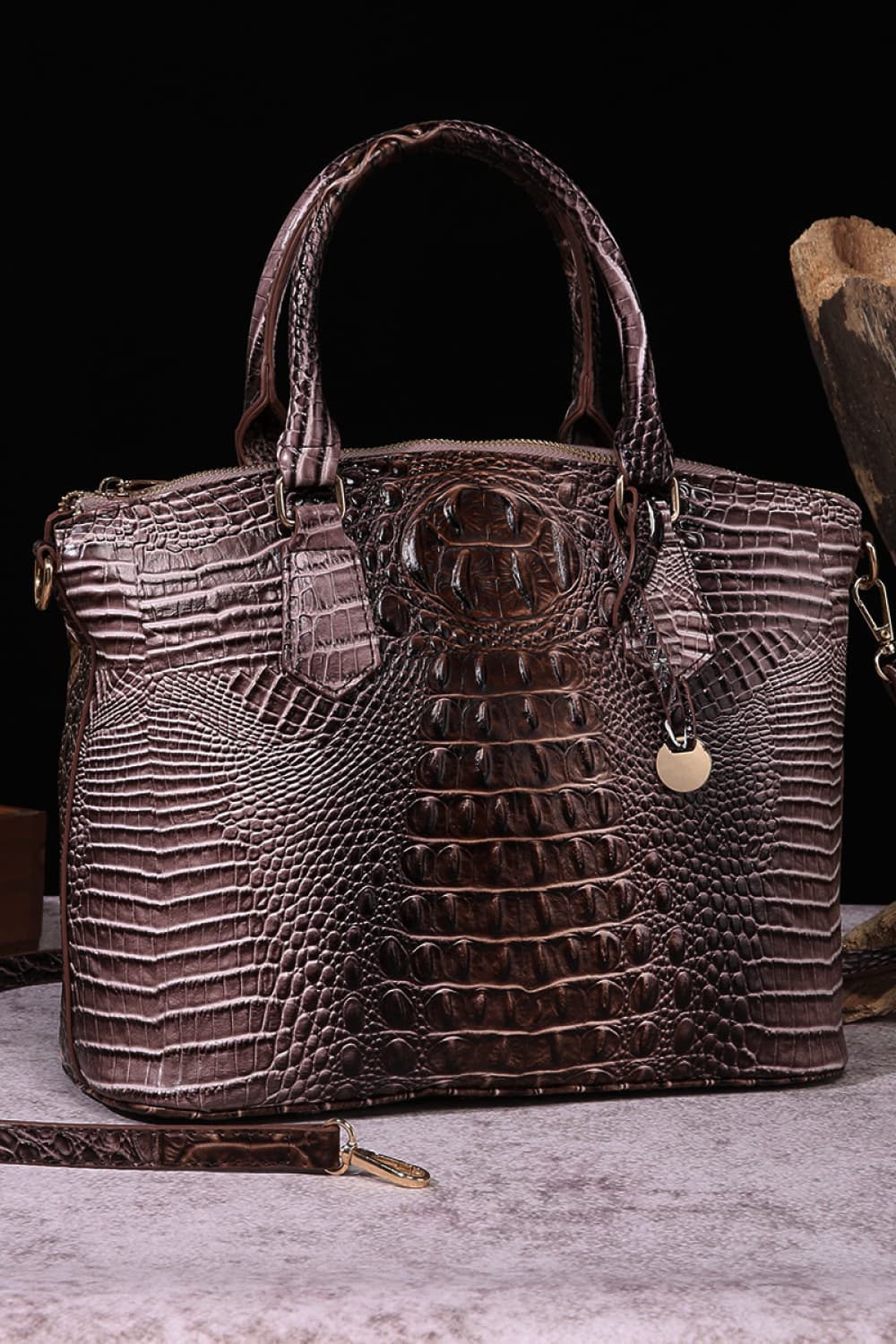 Gradient PU Leather Handbag. Chocolate.