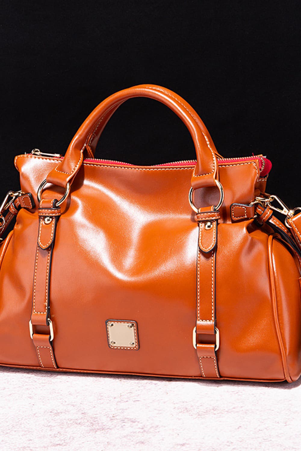 PU Leather Handbag with Tassels. Caramel.