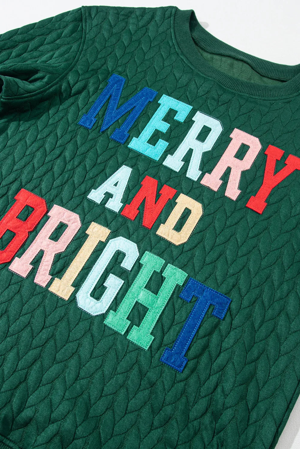 Merry And Bright Pullover Sweatshirt. Dark Green.