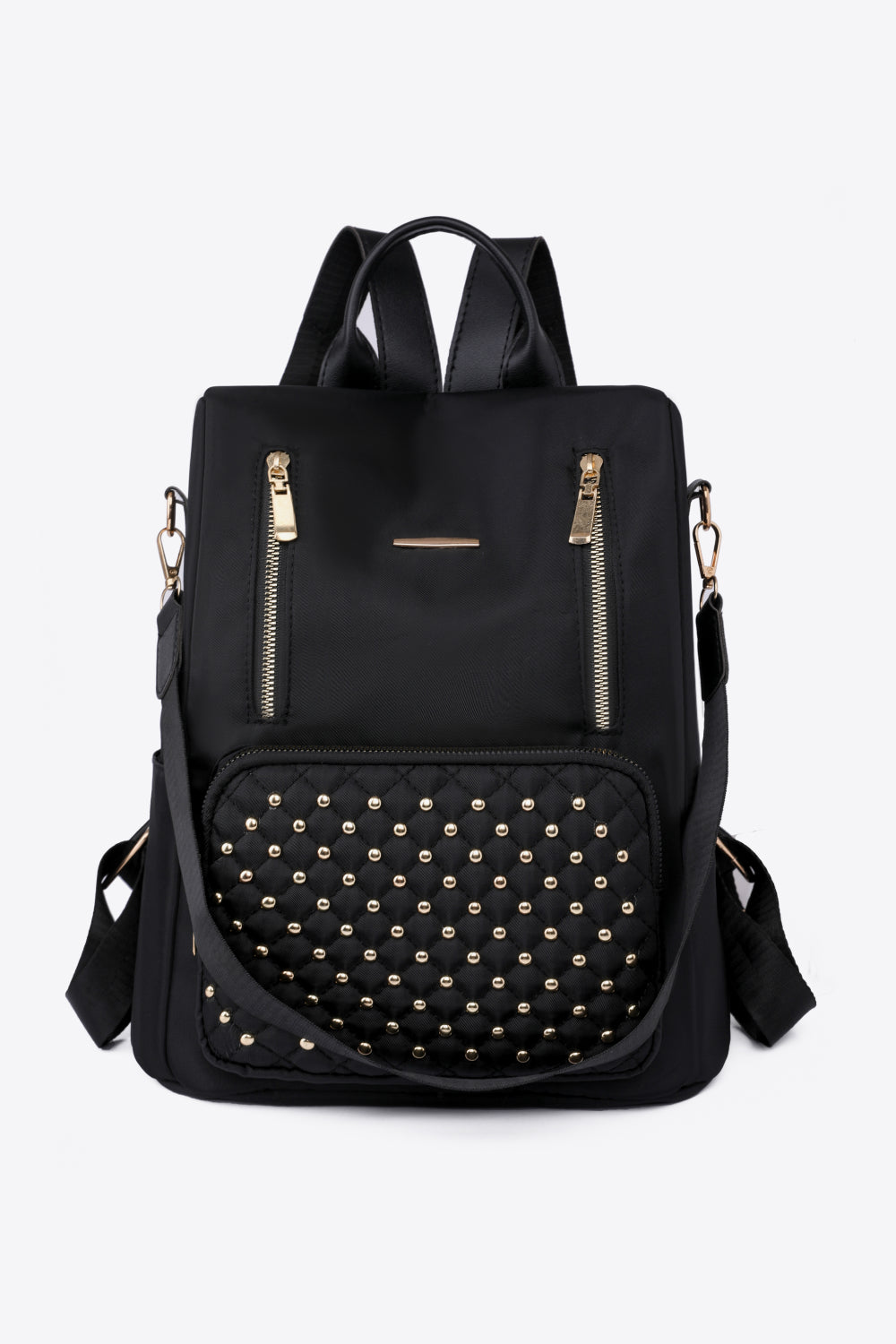  Zipper Pocket Beaded Backpack. Black.