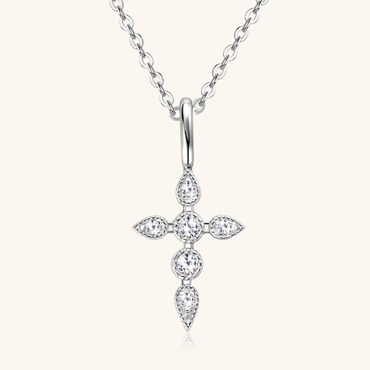  925 Sterling Silver Moissanite Cross Pendant Necklace.  Silver.