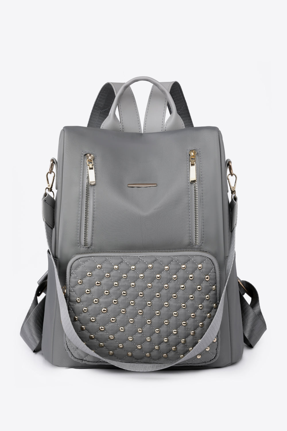  Zipper Pocket Beaded Backpack. Dark Grey.