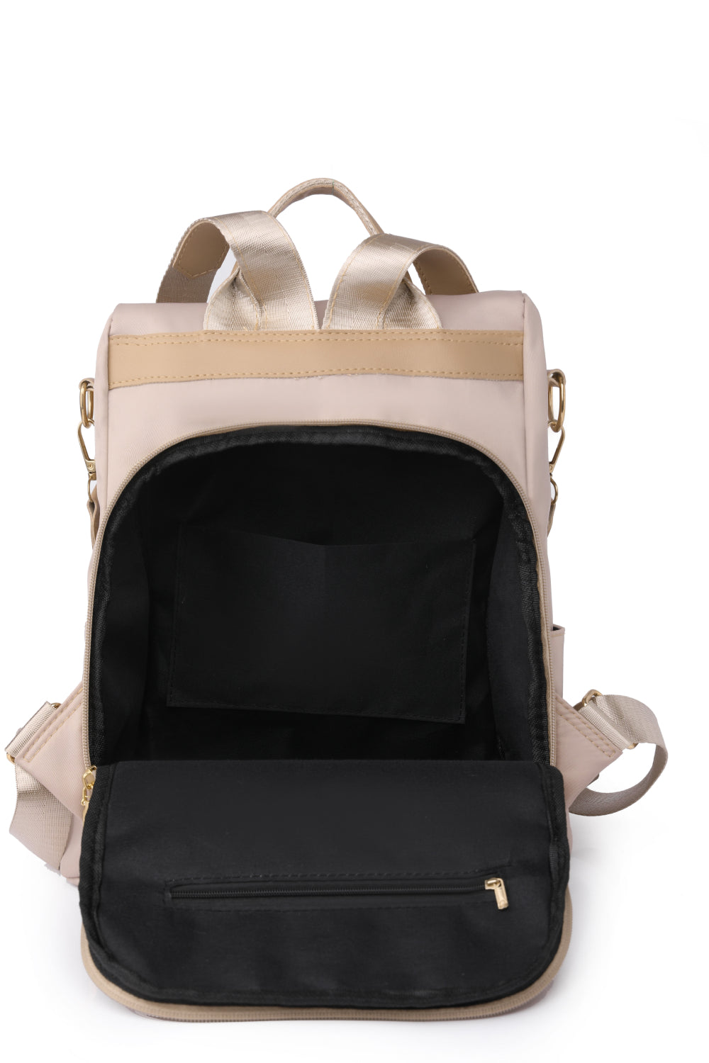  Zipper Pocket Beaded Backpack. Beige.