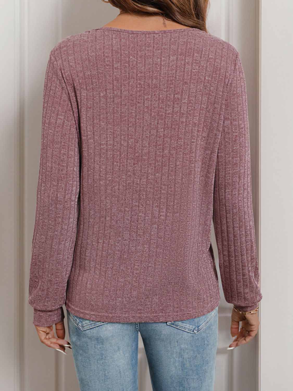 Square Neck Long Sleeve Top. Dust Pink.