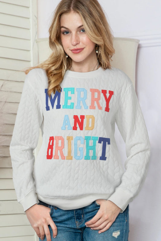 Merry And Bright Pullover Sweatshirt. White.