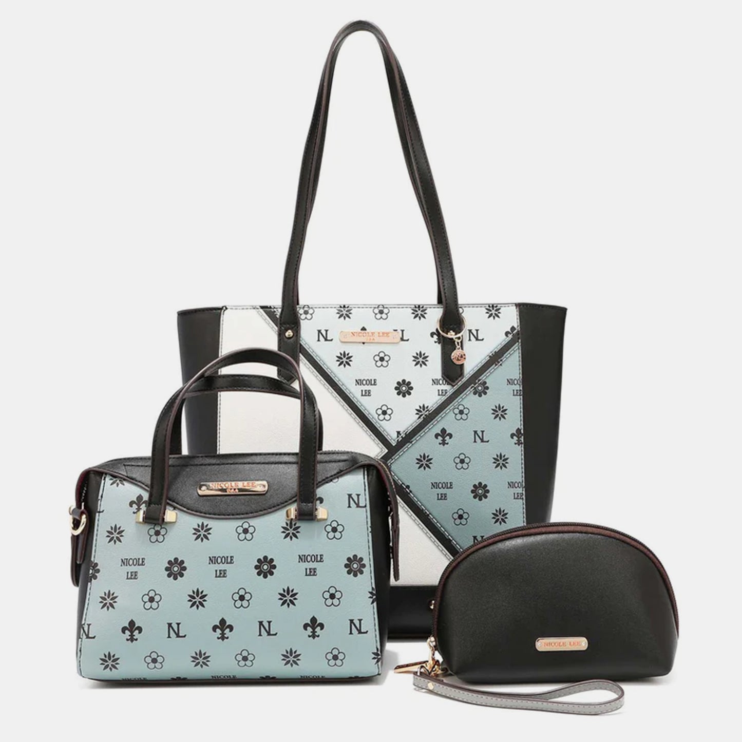 3-Piece Color Block Handbag Set. Grey.