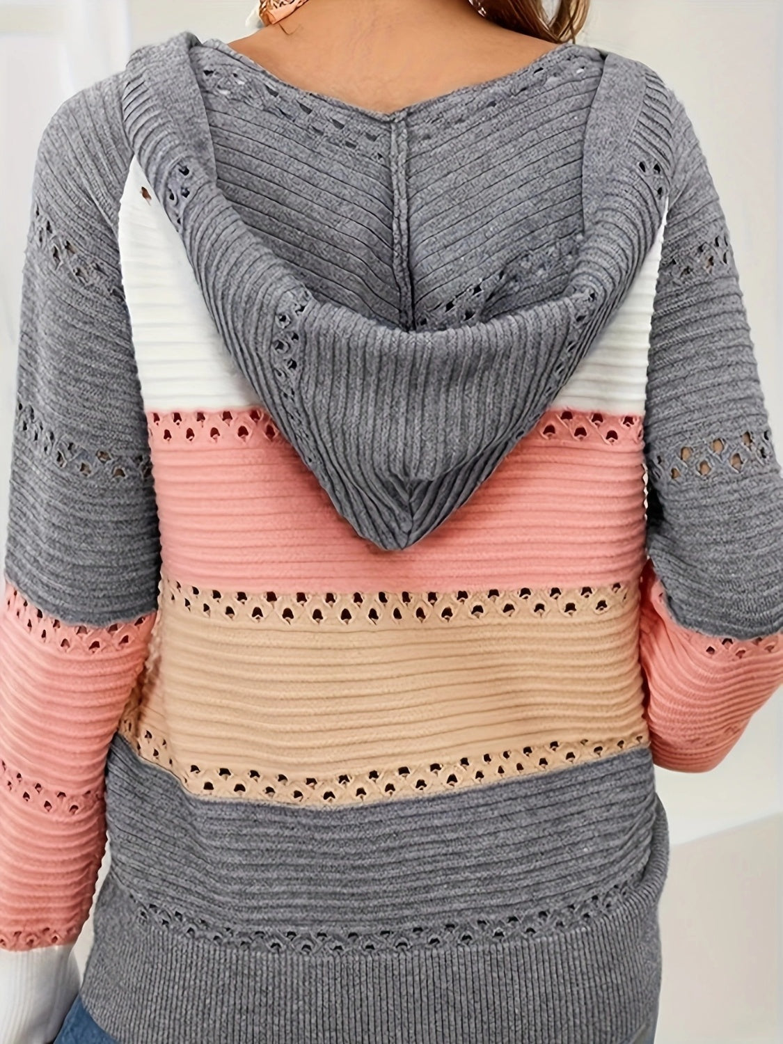 Stylish Long Sleeve Hooded Sweater. Dark Gray. Back side.