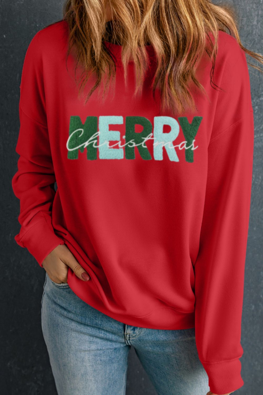 Merry Christmas Contrast Sweatshirt. Red.