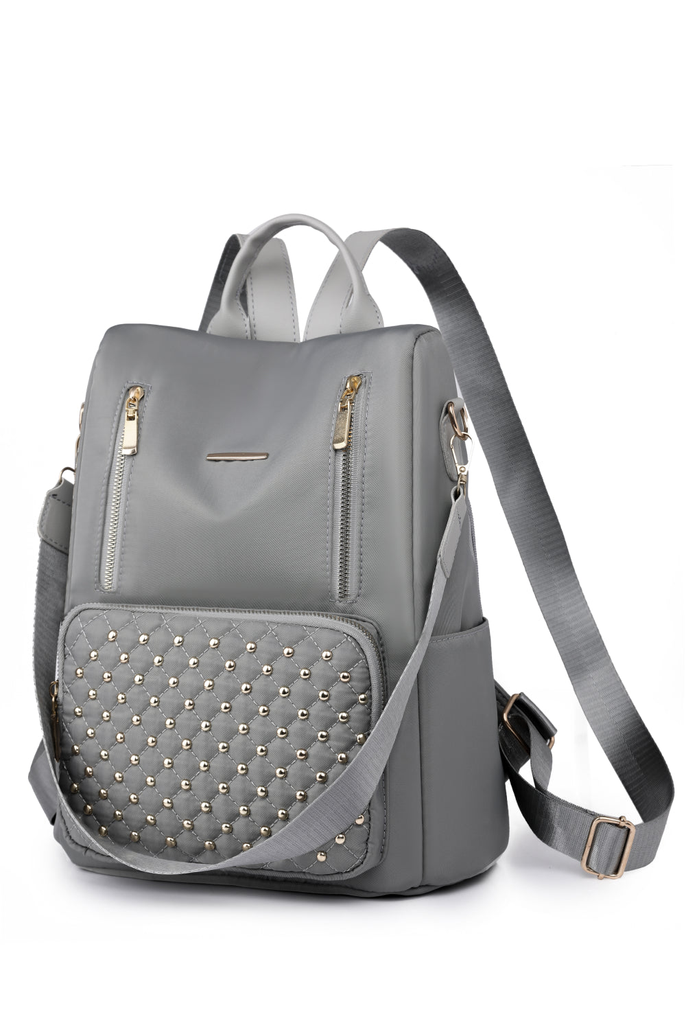  Zipper Pocket Beaded Backpack. Dark Grey.