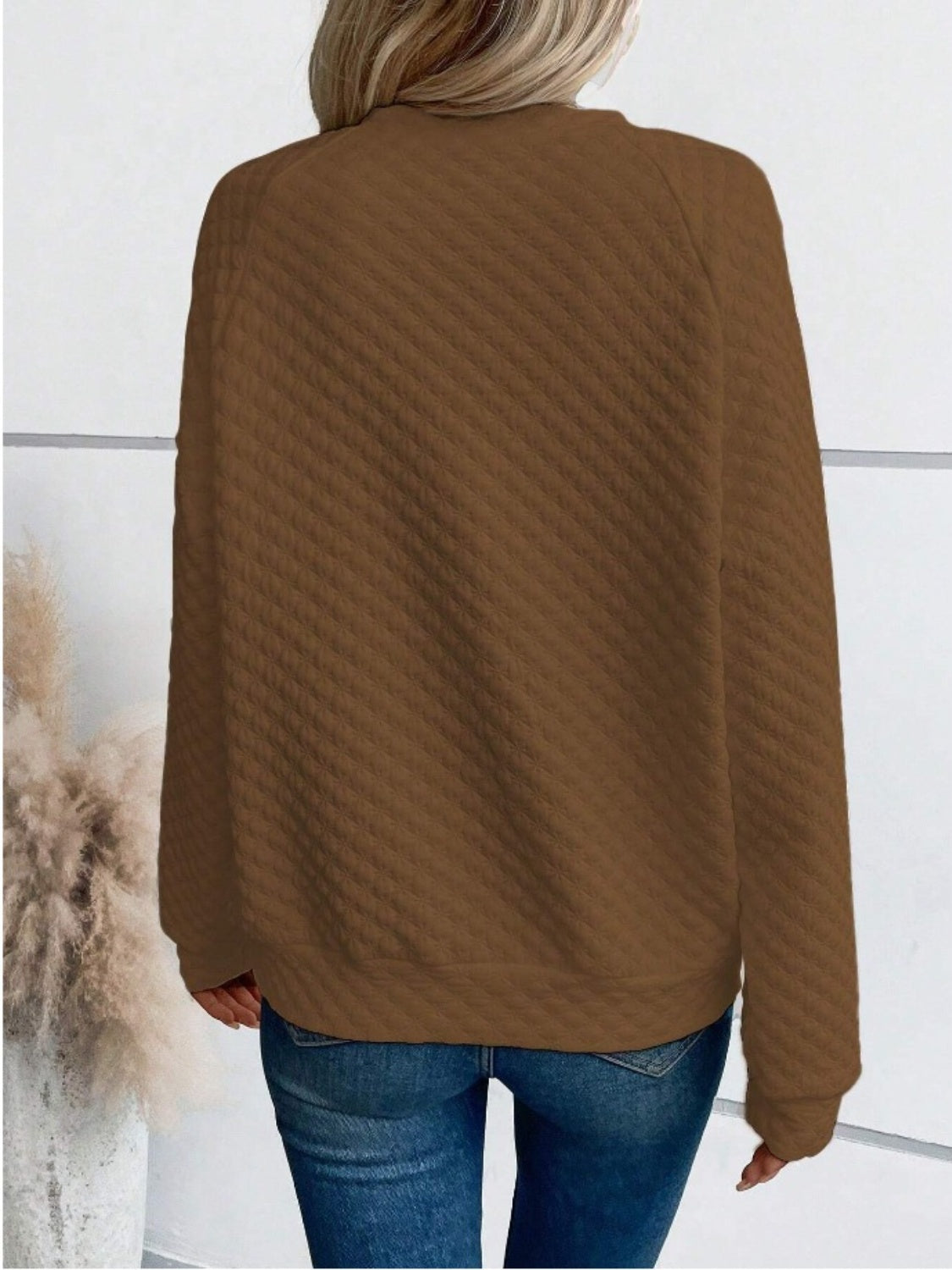 Notched Long Sleeve Sweatshirt. Olive Brown.