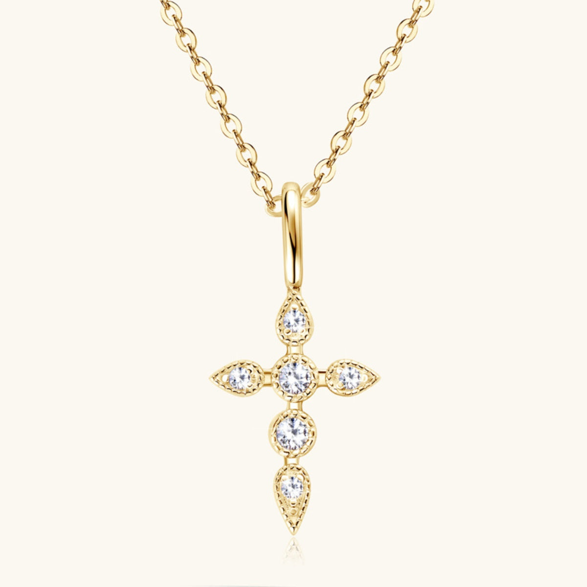  925 Sterling Silver Moissanite Cross Pendant Necklace.  Gold.