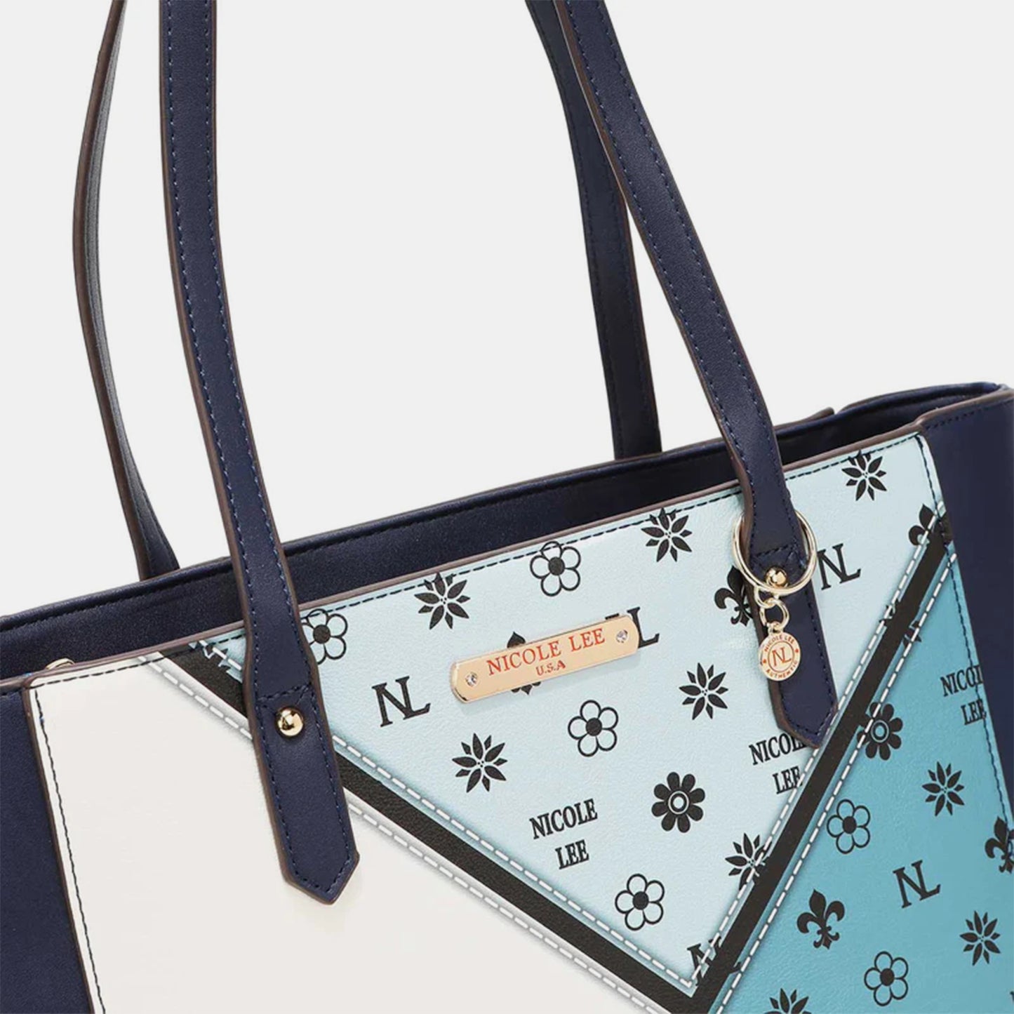 Color Block Handbag Set. Blue.