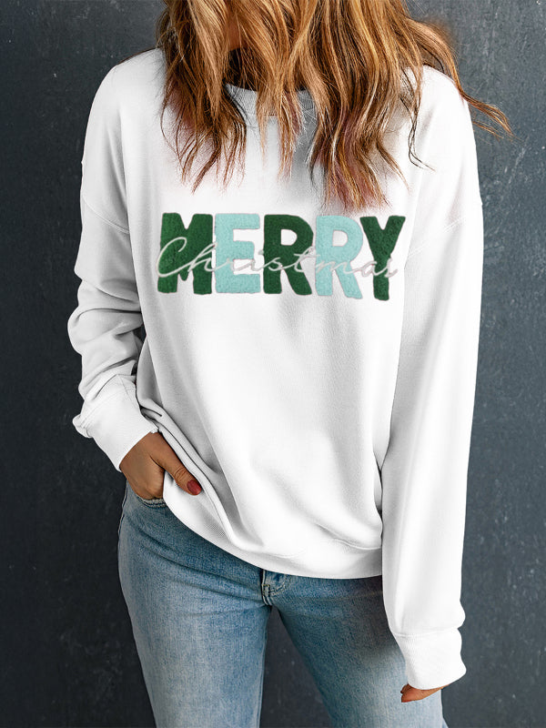 Merry Christmas Contrast Sweatshirt. White.