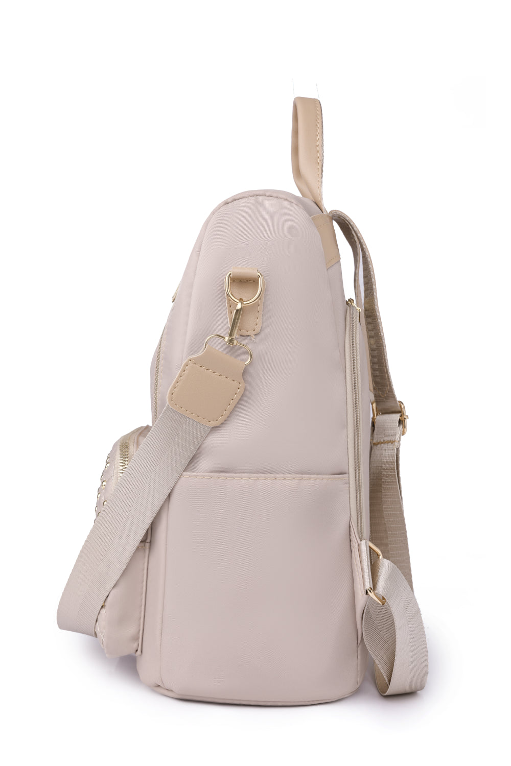  Zipper Pocket Beaded Backpack. Beige.