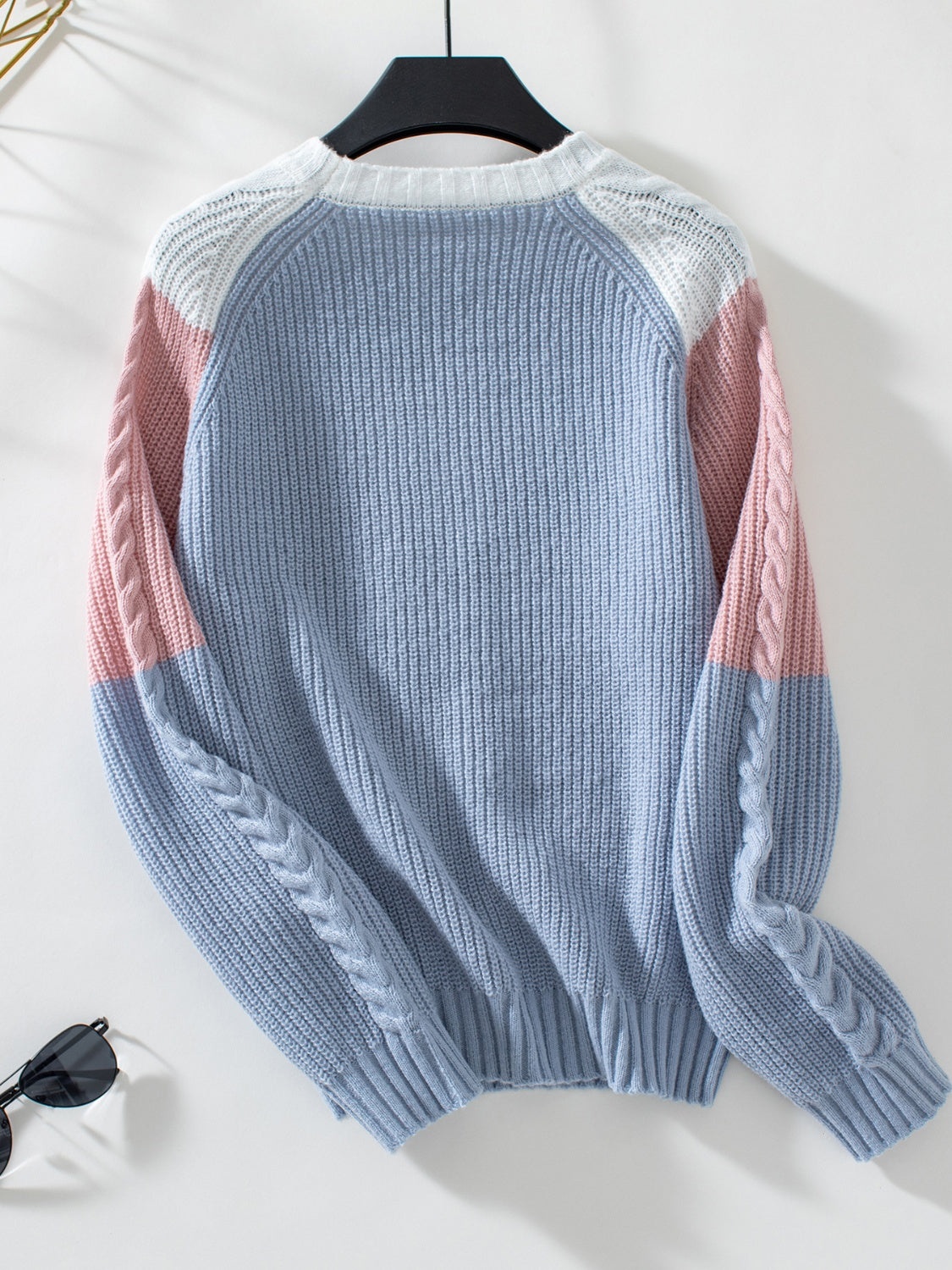 Modern Color Block Long Sleeve Sweater. Blush Pink.