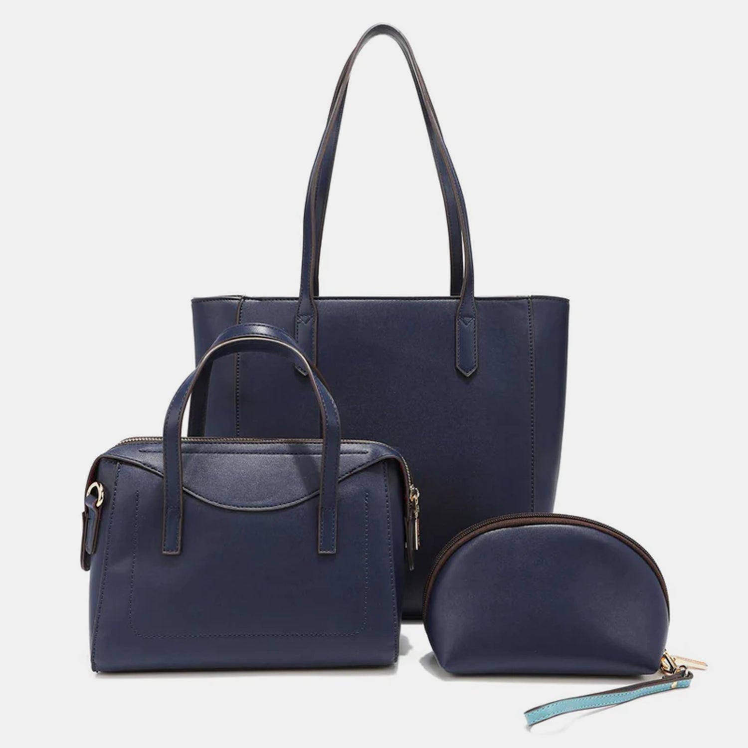 3-Piece Color Block Handbag Set. Blue.