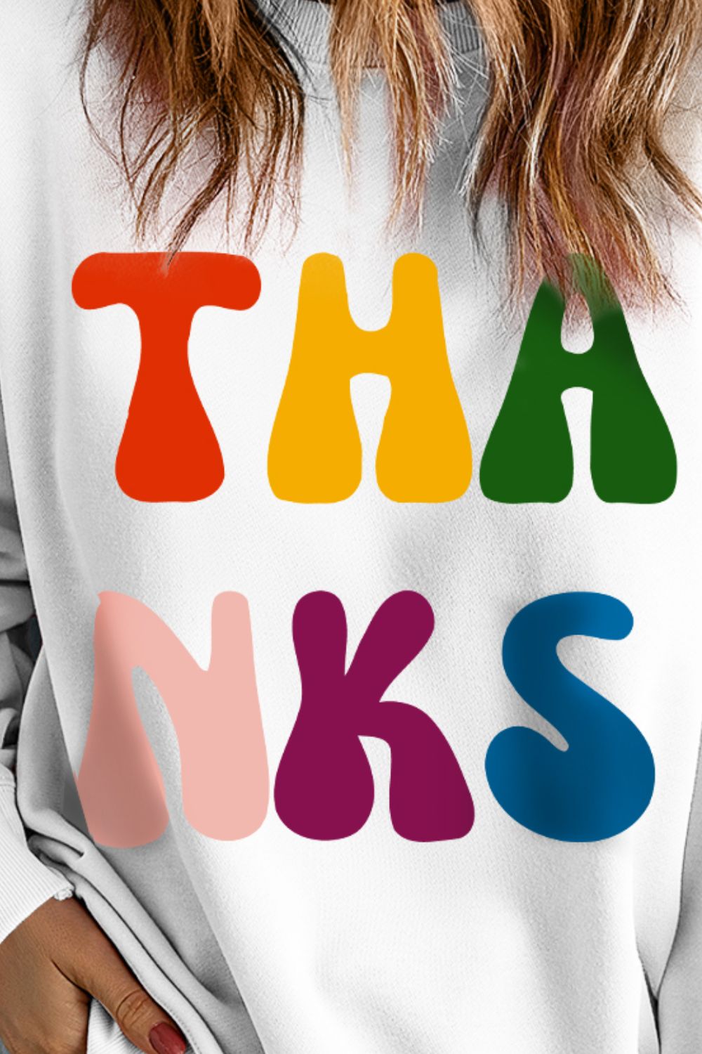 Thanks Letter Graphic Sweatshirt. White.