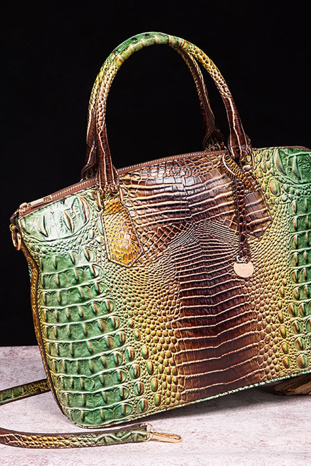 Gradient PU Leather Handbag. Green/Brown.