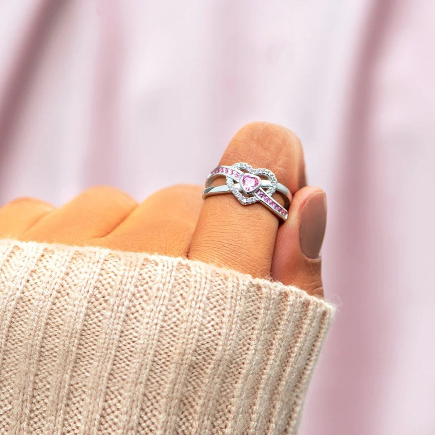 Heart Shape Zircon Sterling Silver Ring. Silver.