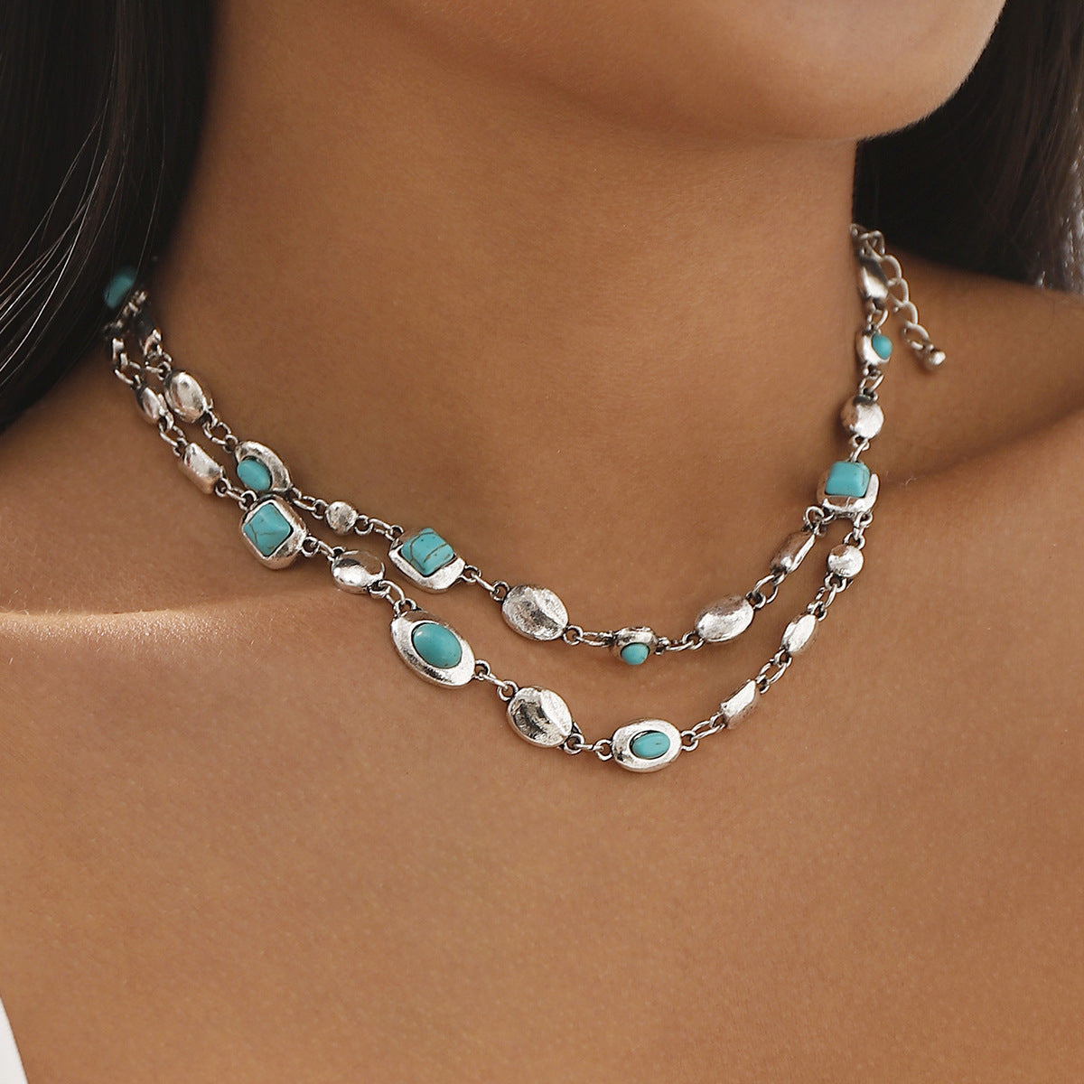 Ethnic Double-Layer Diamond Necklace 