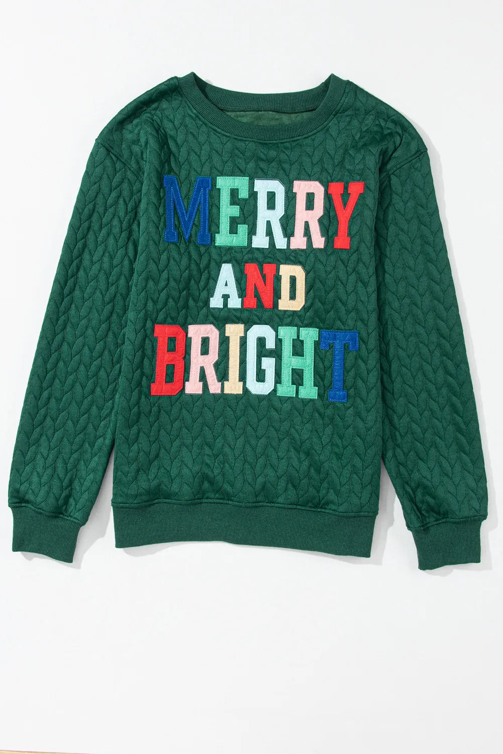 Merry And Bright Pullover Sweatshirt. Dark Green.