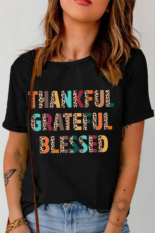 Thankful Letter Graphic Round Neck T-Shirt