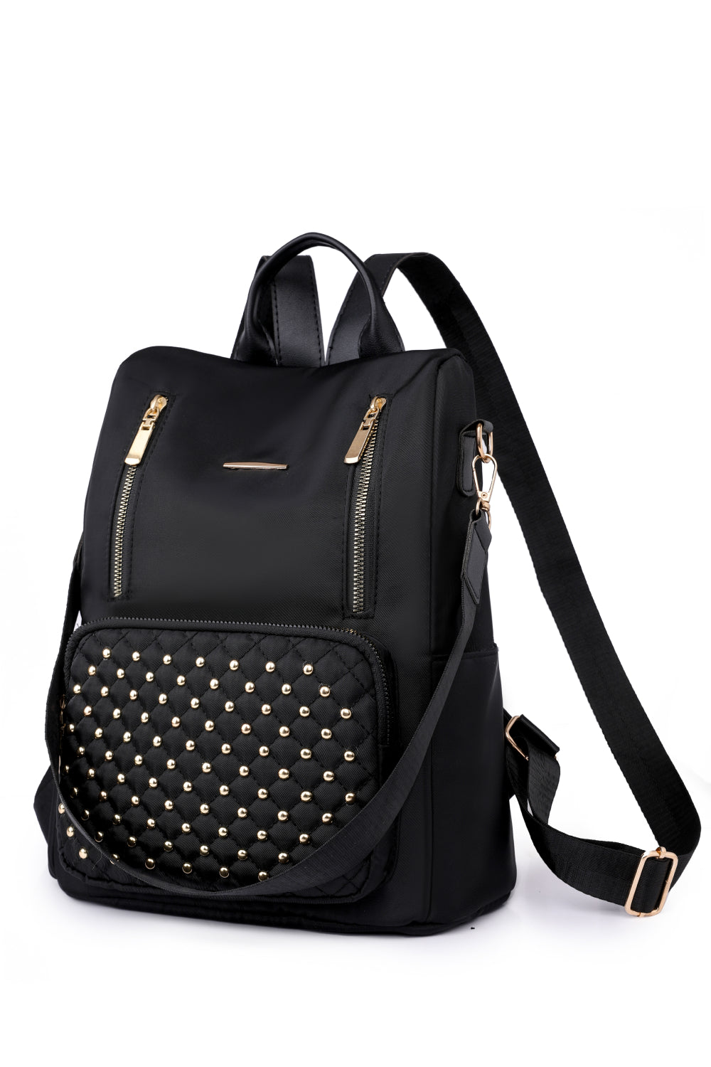  Zipper Pocket Beaded Backpack. Black.