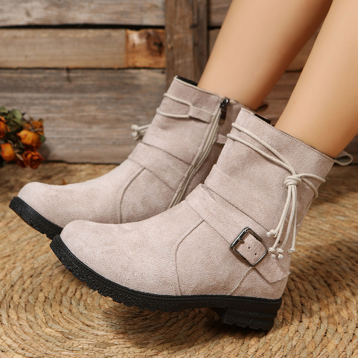 Suede Round Toe Boots. Dust Storm.