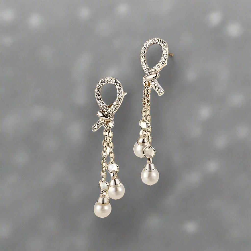 Women's Diamond Pearl Golden Earrings 