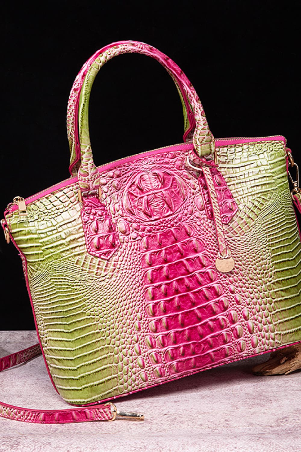 Gradient PU Leather Handbag. Pink/Green.