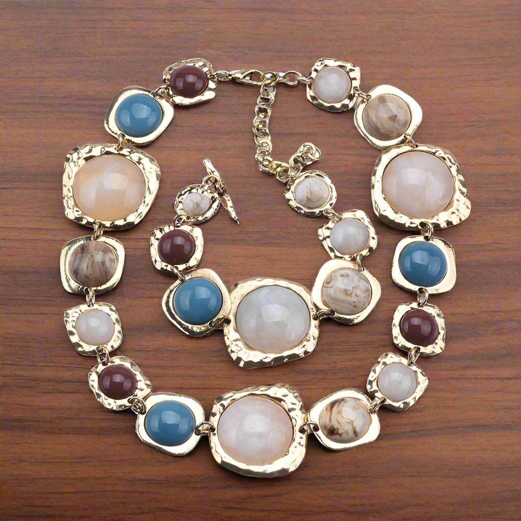 Metal & Stone Necklace and Bracelet Set