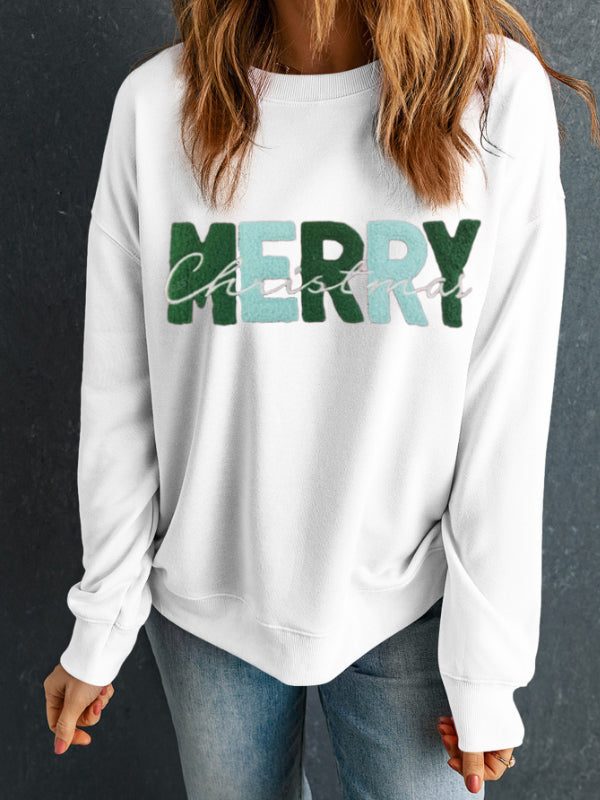 Merry Christmas Contrast Sweatshirt. White.