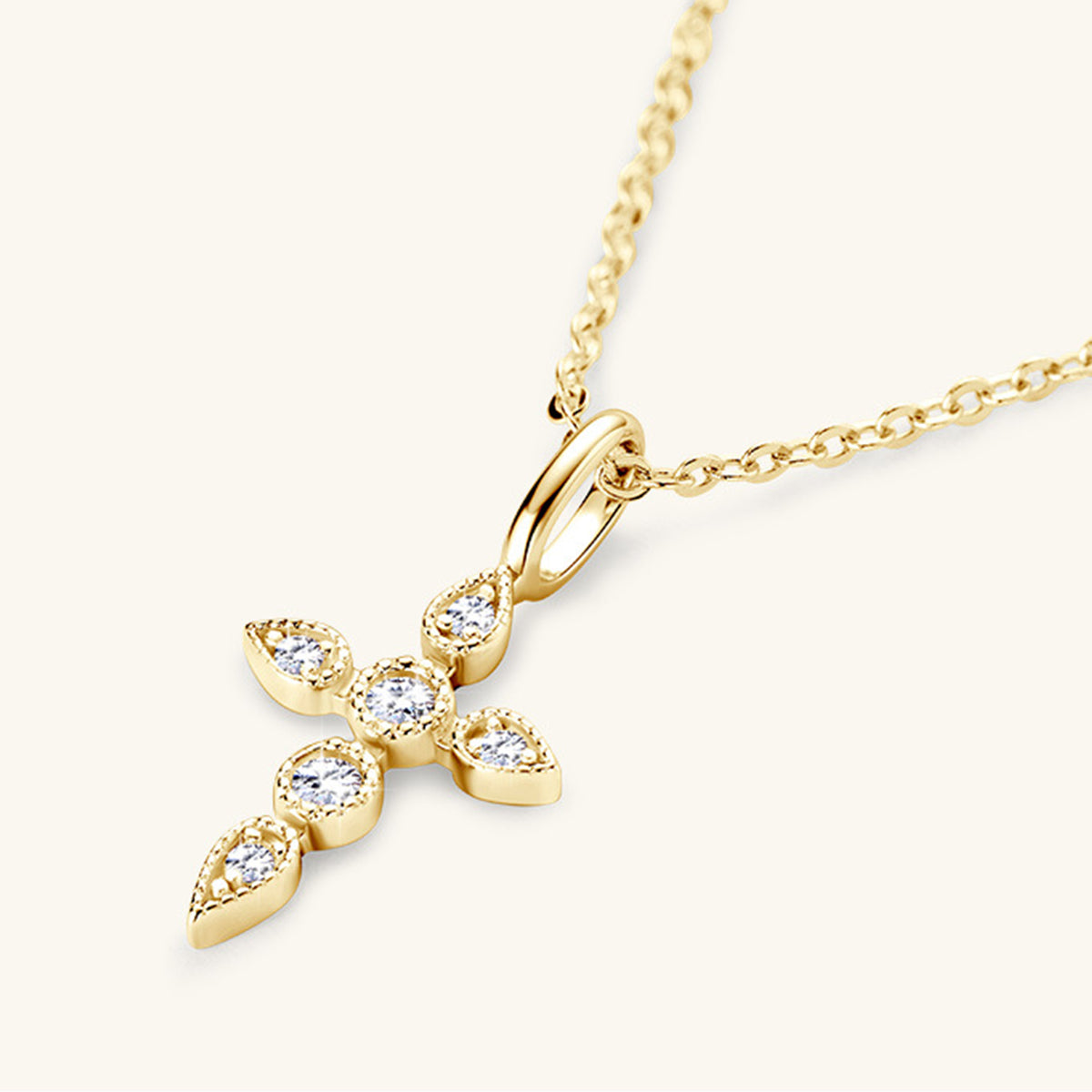  925 Sterling Silver Moissanite Cross Pendant Necklace.  Gold.