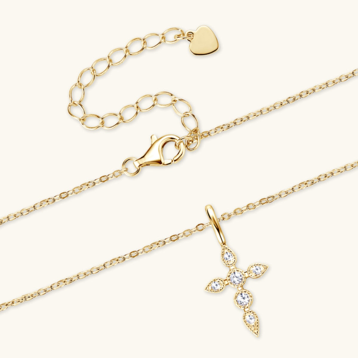  925 Sterling Silver Moissanite Cross Pendant Necklace.  Gold.