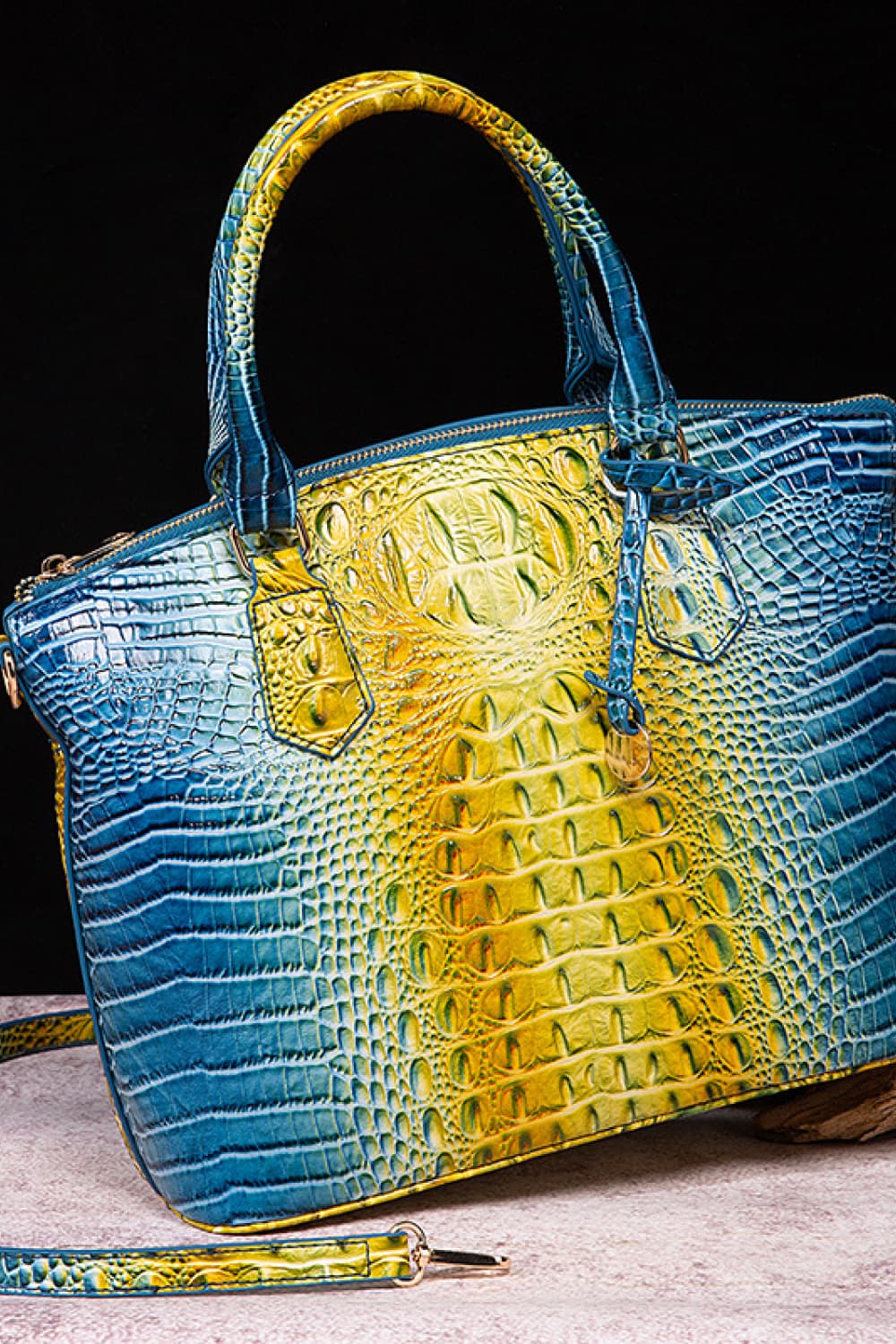 Gradient PU Leather Handbag. Yellow/Blue.