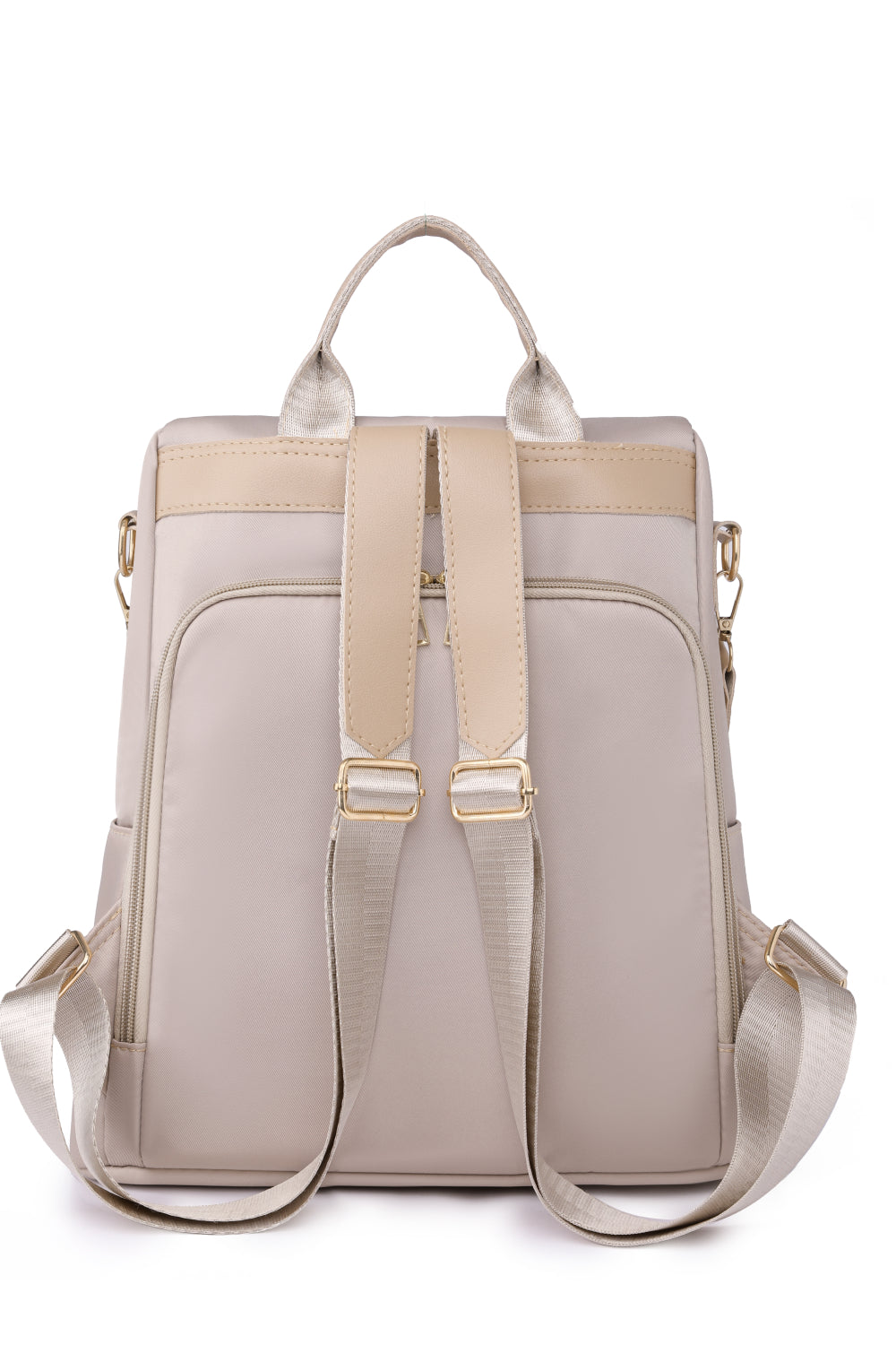  Zipper Pocket Beaded Backpack. Beige.