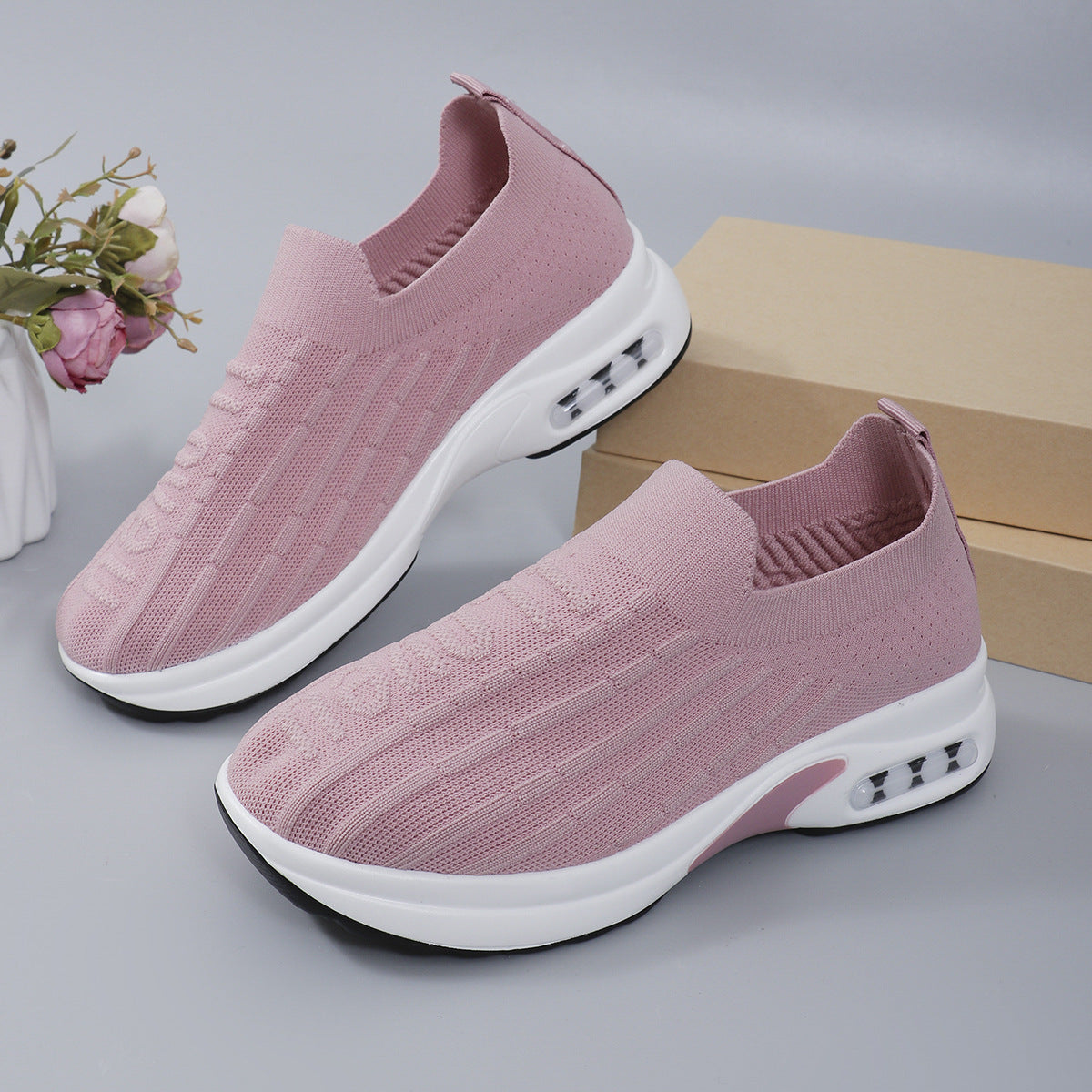 Round Toe Knit Detail Slip On. Dust Pink.