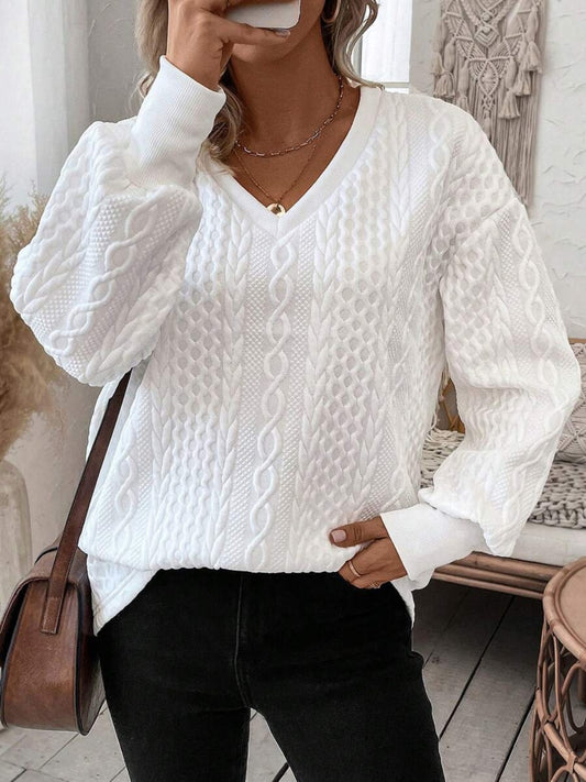 Stylish V-Neck Sweatshirt. White