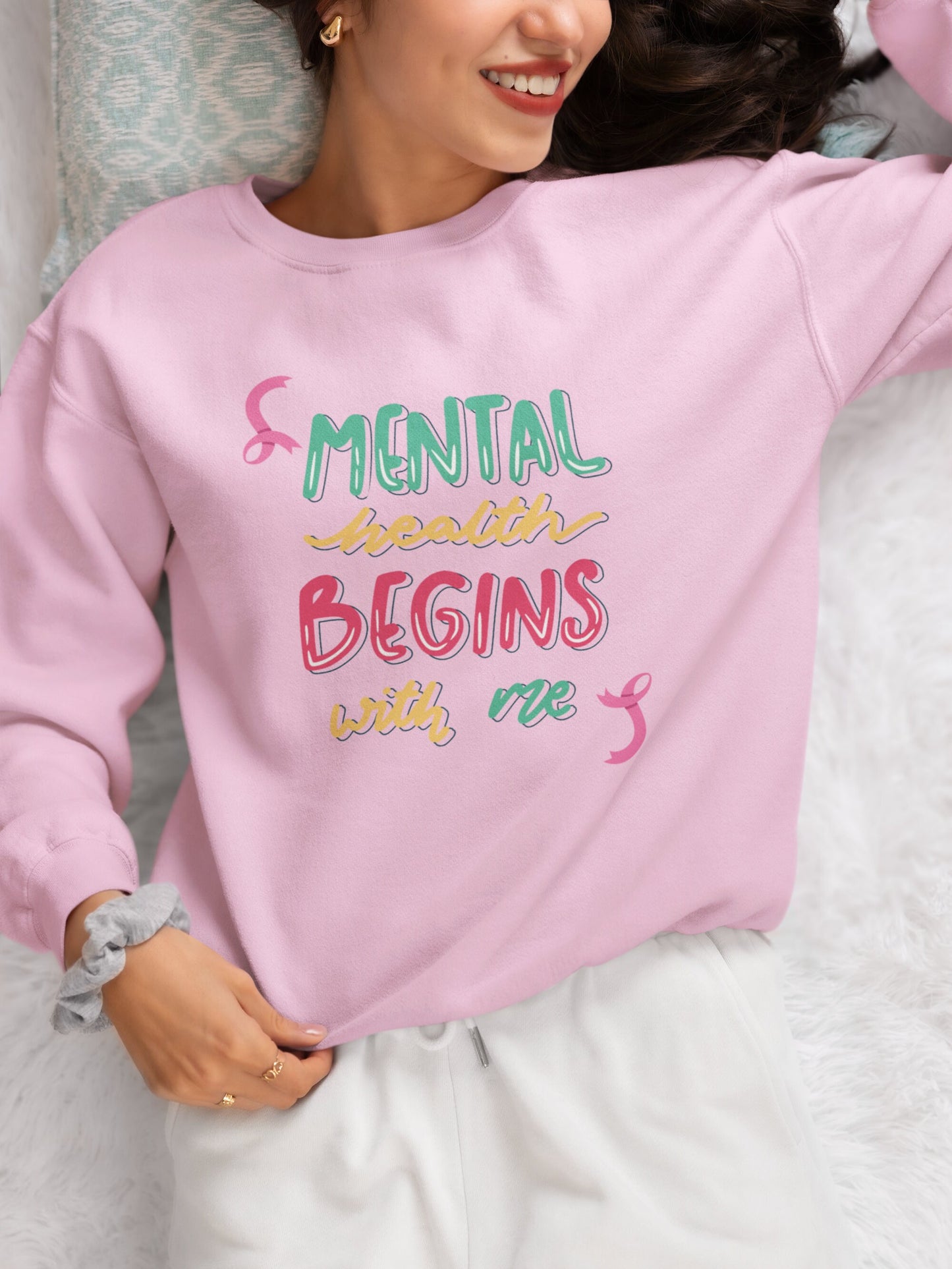 Mental Health Begins with Me Sweatshirt. Light Pink.