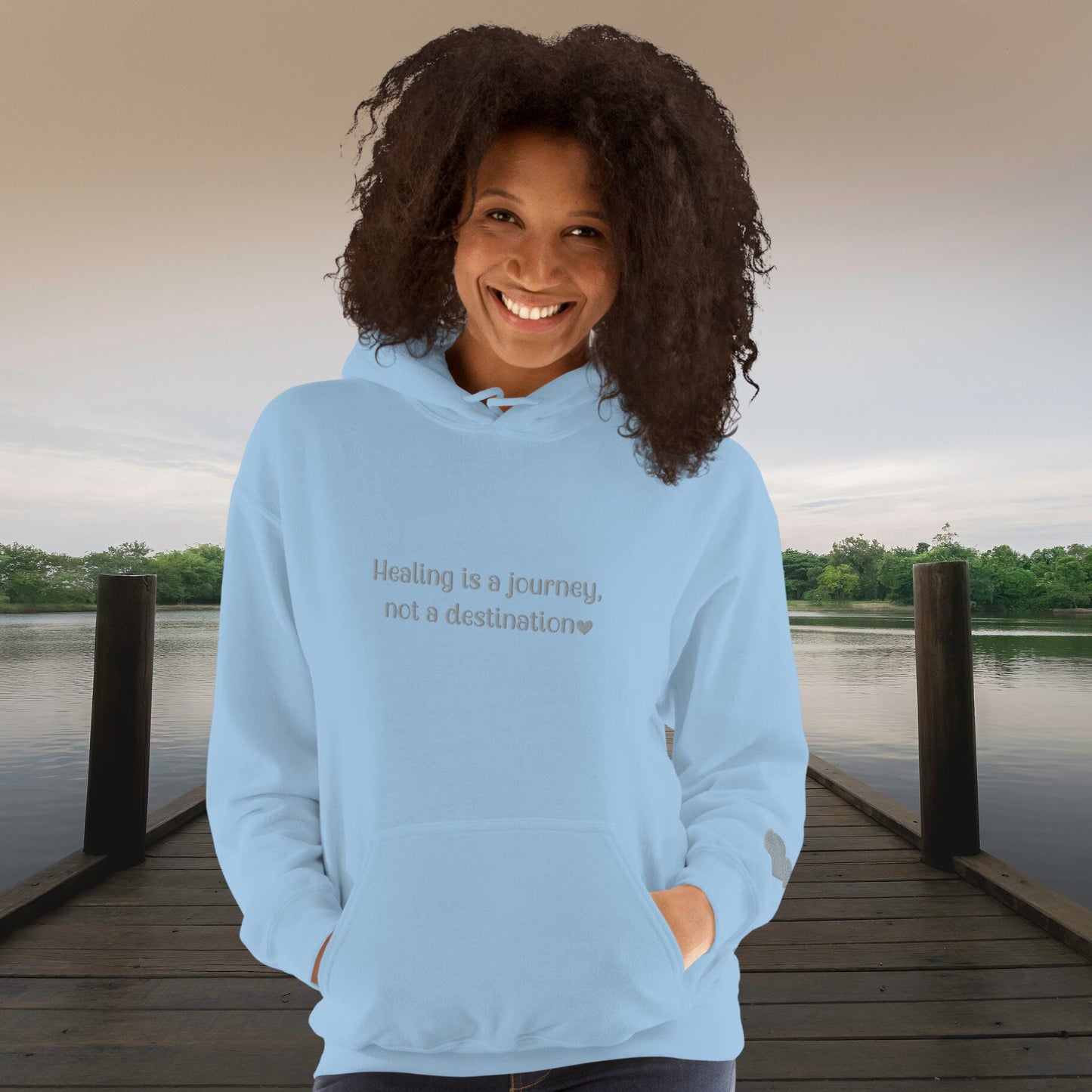 Women's Embroidered Hoodie. Light Blue.