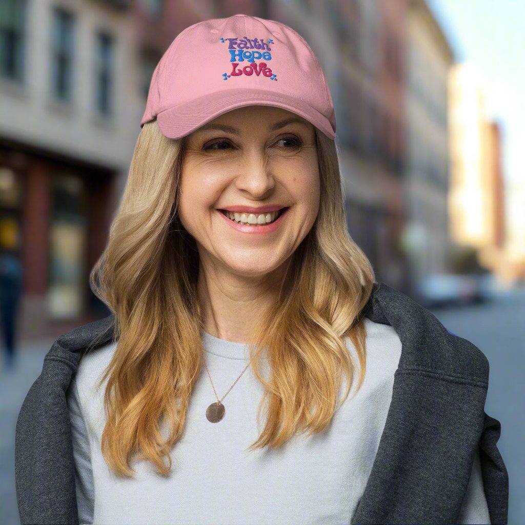 Embrace the powerful message of mental health awareness with our beautifully embroidered "Faith Hope Love" hat, designed for women who want to spread positivity and self-love. Pink hat