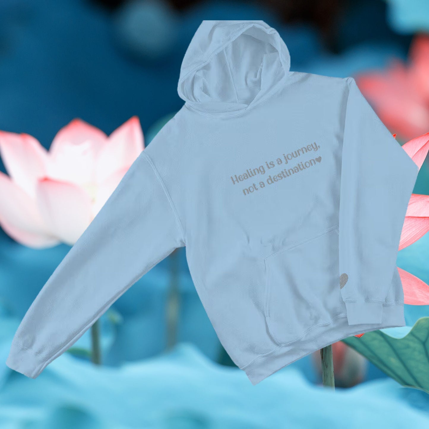 Women's Embroidered Hoodie. Light Blue.