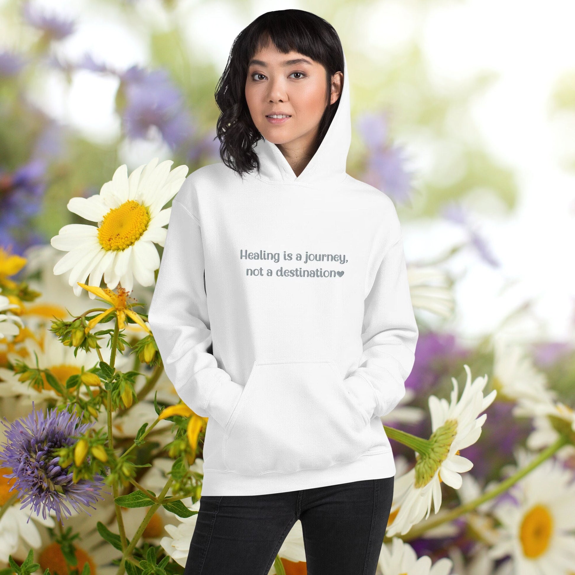 Women's Embroidered Hoodie. White.